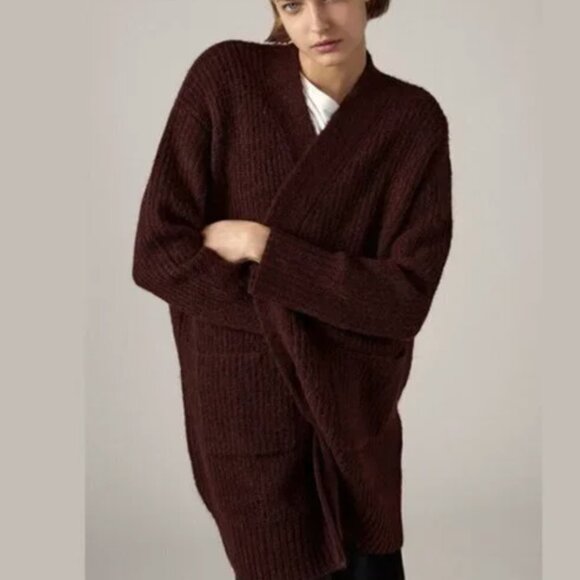 NWOT Zara Burgundy Knit Cardigan Sweater With Pockets - Picture 2 of 10